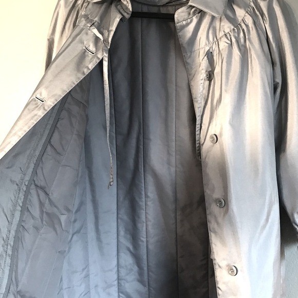 Vintage F.S.A. Collection Silver Swing Ruched Cuff & Collar Long Coat SZ 8 - Picture 7 of 8